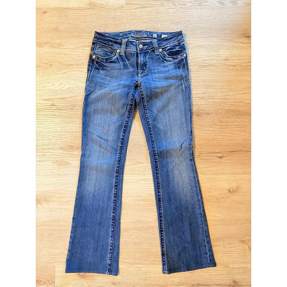 Miss Me Size 27 Bootcut Jeans Embellished Fleur De Lis Rhinestone Pockets Y2K